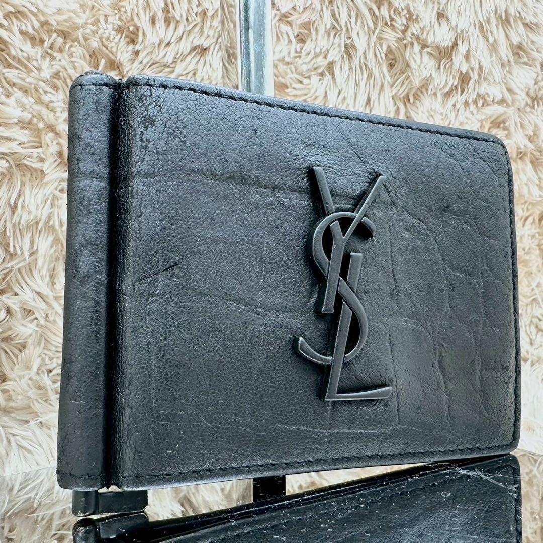 【美品】サンローラン マネークリップ ブラック YSL クロコ メンズ