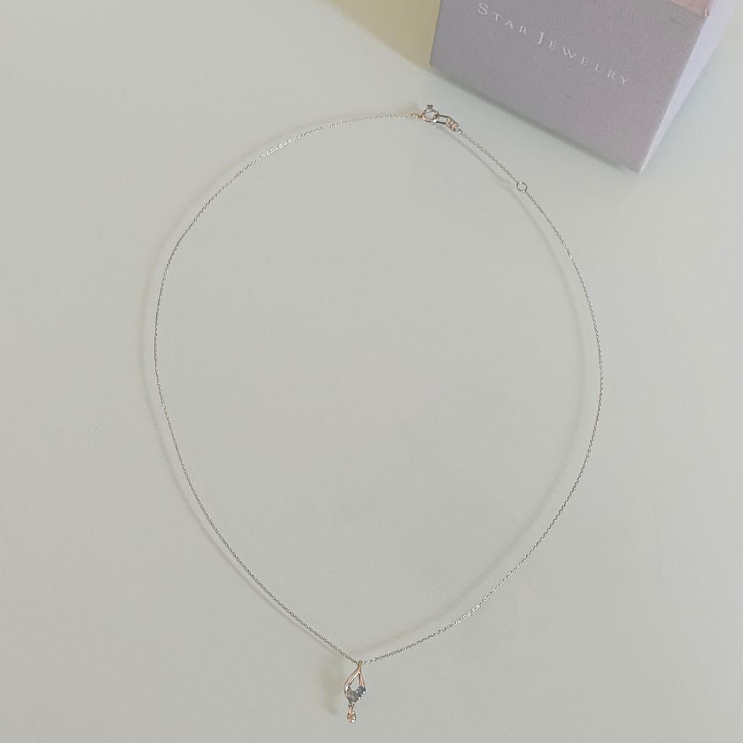 スタージュエリー　K10 WG　ブルートパーズ　ダイヤモンド　しずく　ネックレス