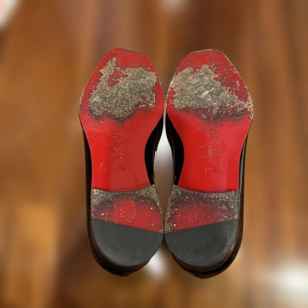 サイズ41 1/2 クリスチャンルブタン エナメルローファー 黒