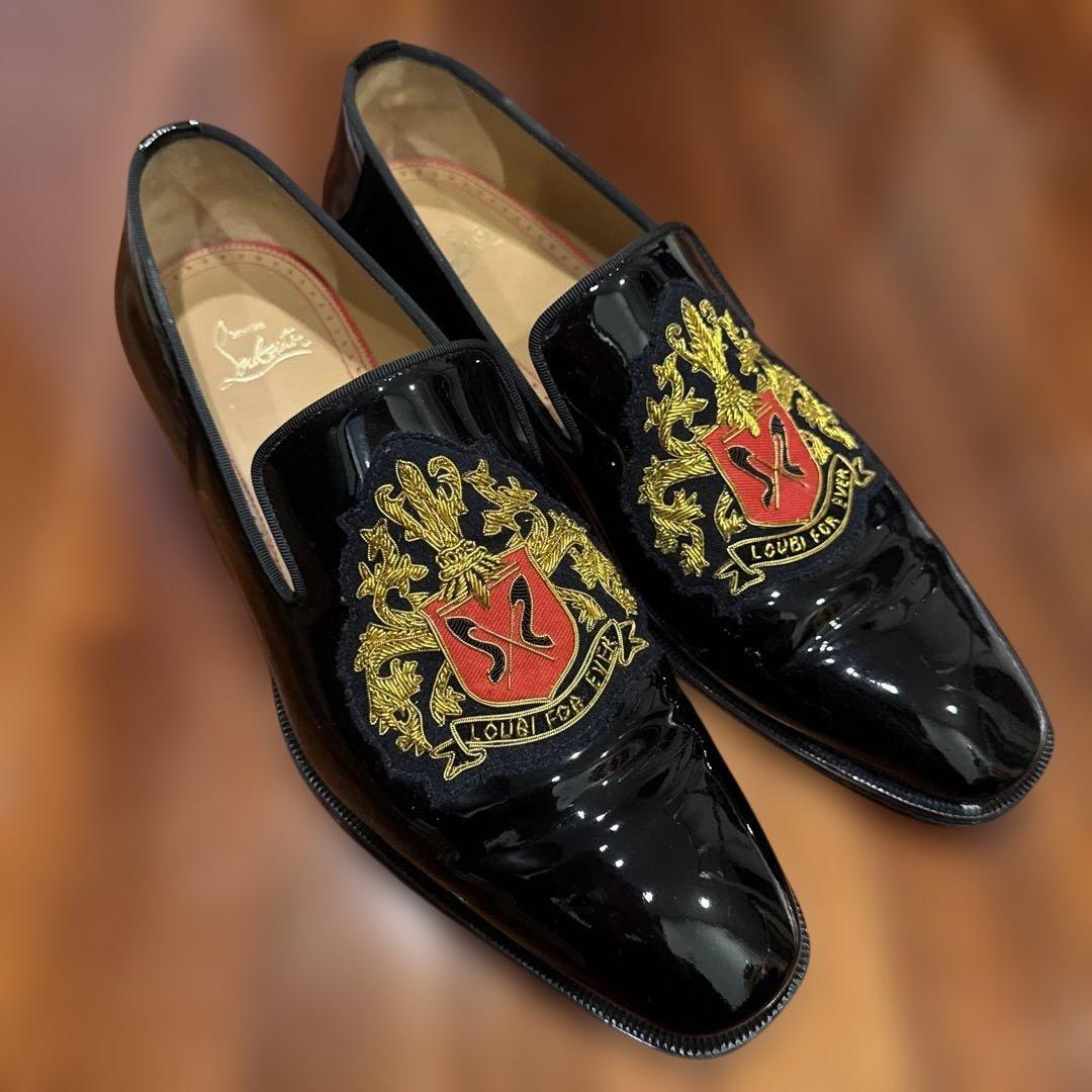 サイズ41 1/2 クリスチャンルブタン エナメルローファー 黒