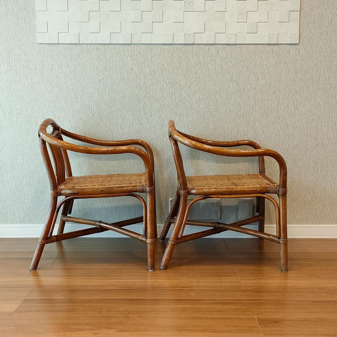 ビンテージラタン　ダイニングチェア　2脚セット　アームチェア