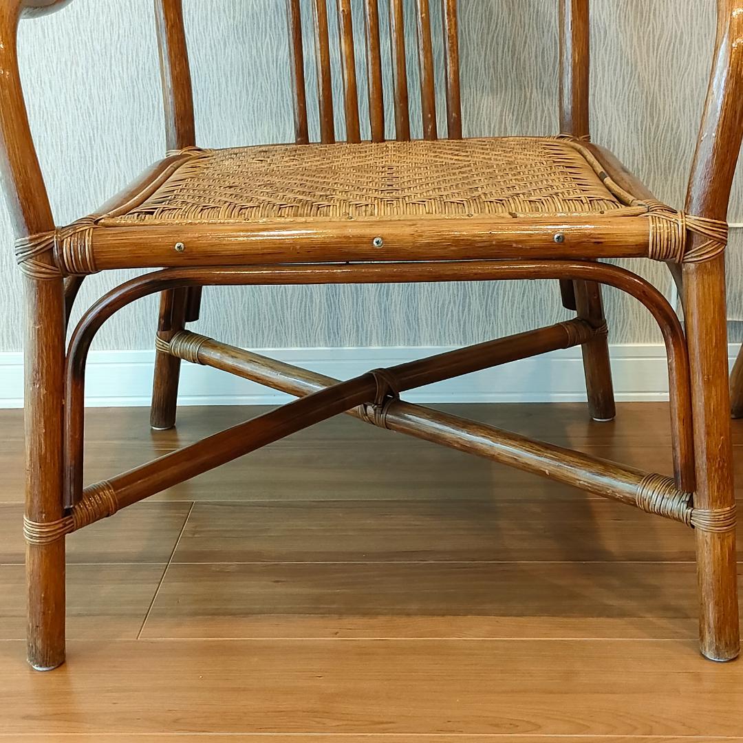 ビンテージラタン　ダイニングチェア　2脚セット　アームチェア
