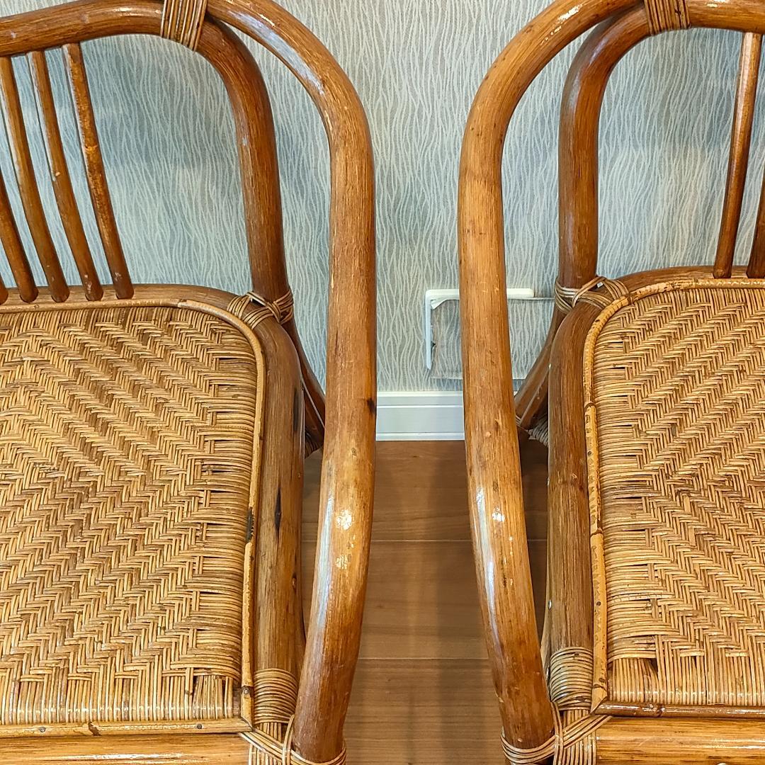 ビンテージラタン　ダイニングチェア　2脚セット　アームチェア