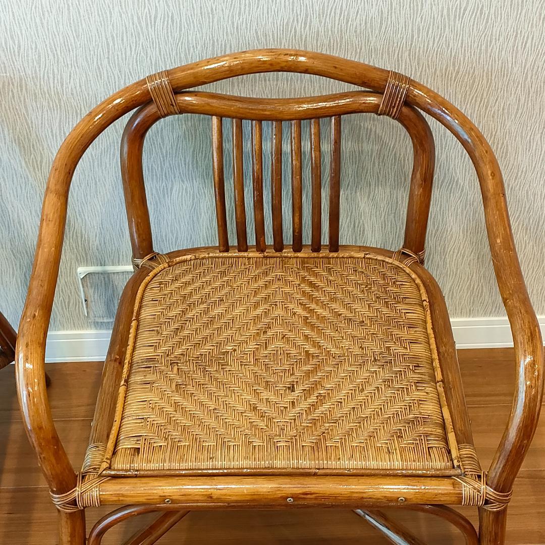 ビンテージラタン　ダイニングチェア　2脚セット　アームチェア