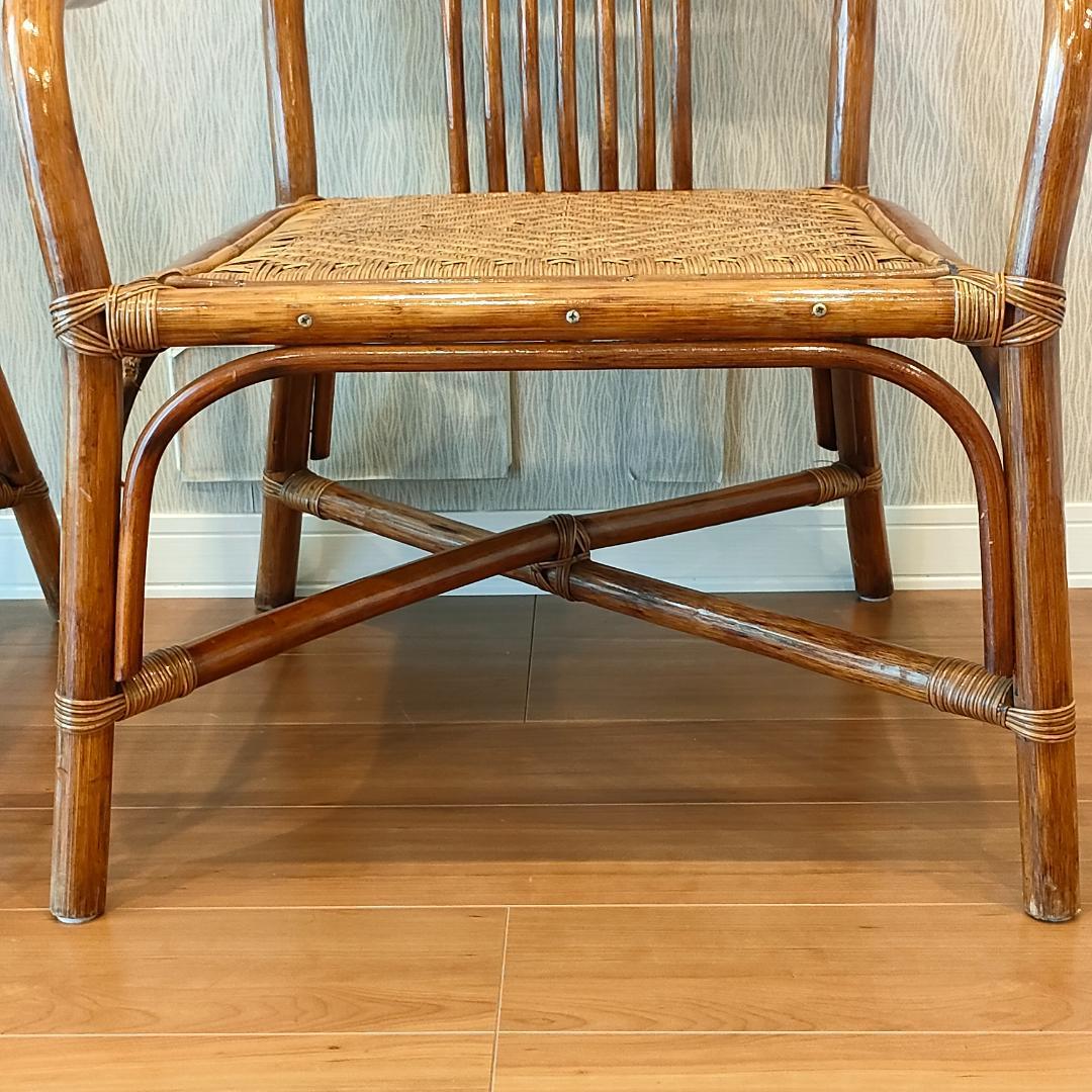 ビンテージラタン　ダイニングチェア　2脚セット　アームチェア