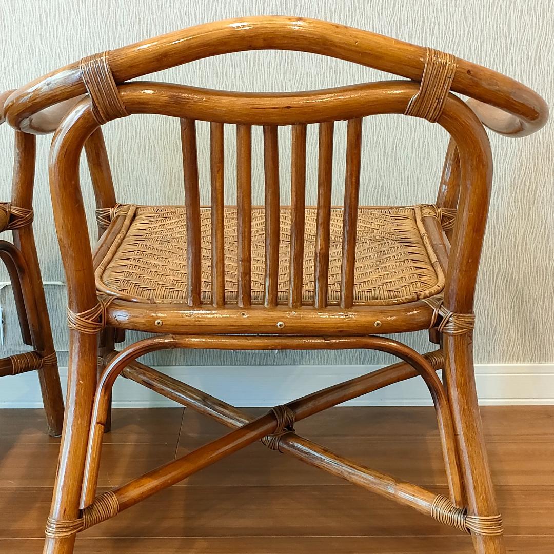 ビンテージラタン　ダイニングチェア　2脚セット　アームチェア