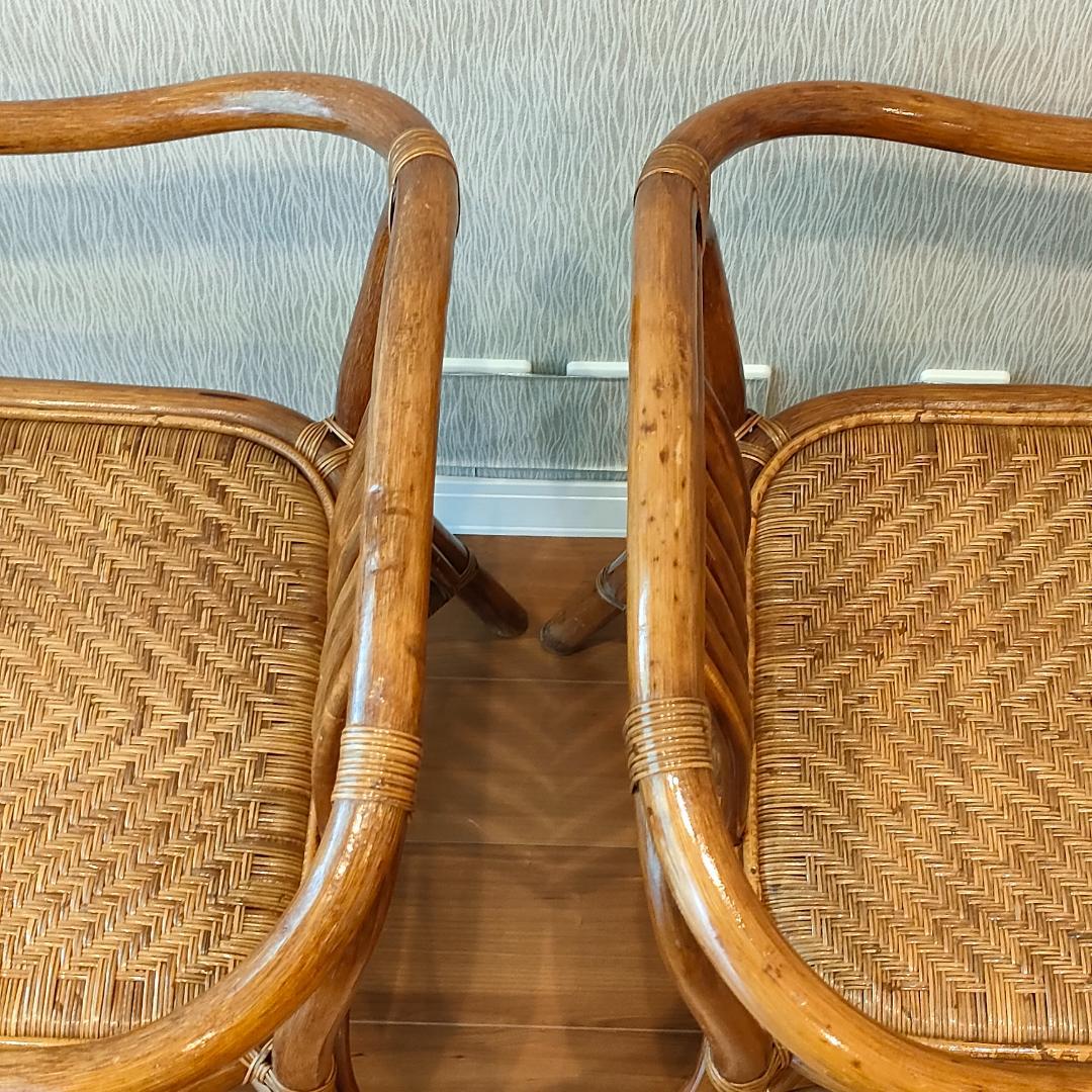 ビンテージラタン　ダイニングチェア　2脚セット　アームチェア