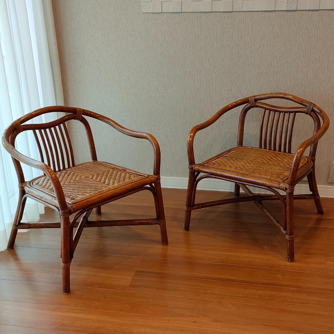 ビンテージラタン　ダイニングチェア　2脚セット　アームチェア