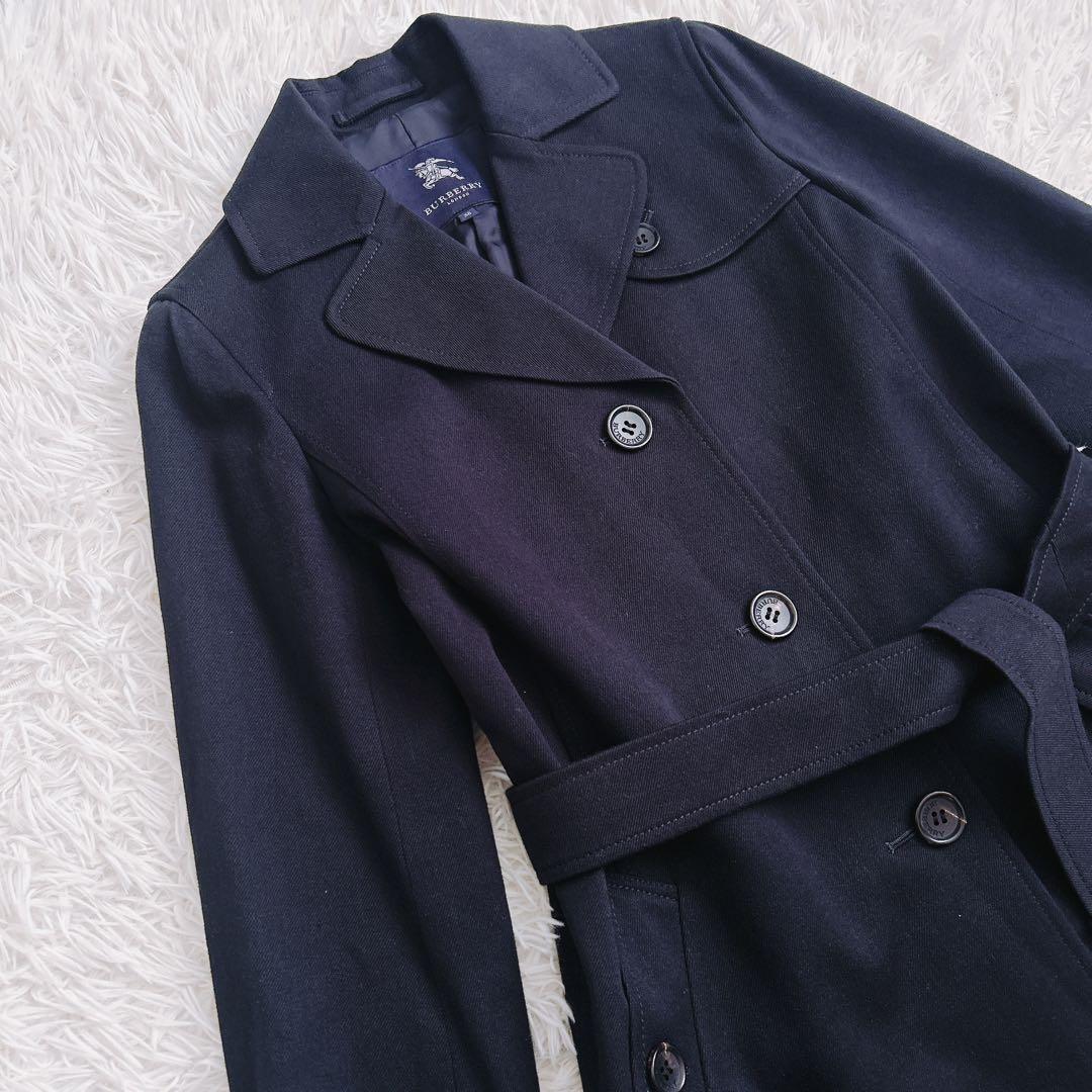 未使用級　バーバリーロンドン　ロングコート　綿　ベルト　ノバチェック　黒　38