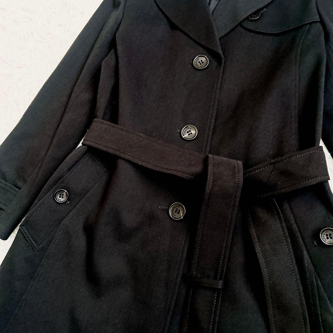 未使用級　バーバリーロンドン　ロングコート　綿　ベルト　ノバチェック　黒　38