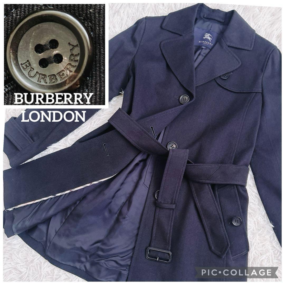 未使用級　バーバリーロンドン　ロングコート　綿　ベルト　ノバチェック　黒　38