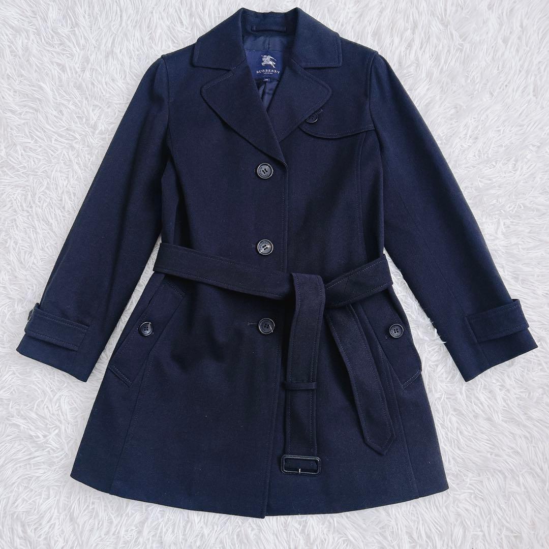 未使用級　バーバリーロンドン　ロングコート　綿　ベルト　ノバチェック　黒　38