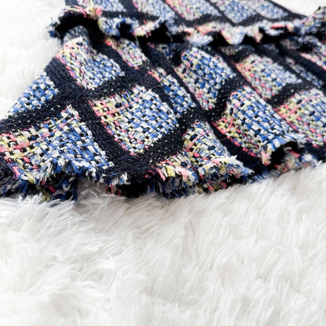 美品 CHANEL 09P ミックスツイードフレアスカート ロゴプレート 42