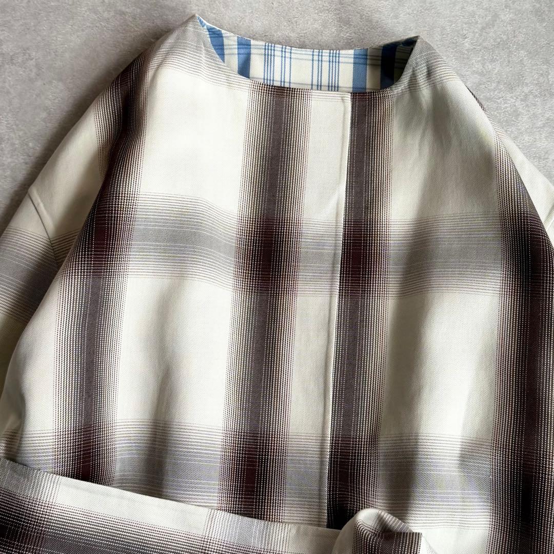 美品 シクラス 上質コットンシルクミドル丈コート チェック柄 リバーシブル