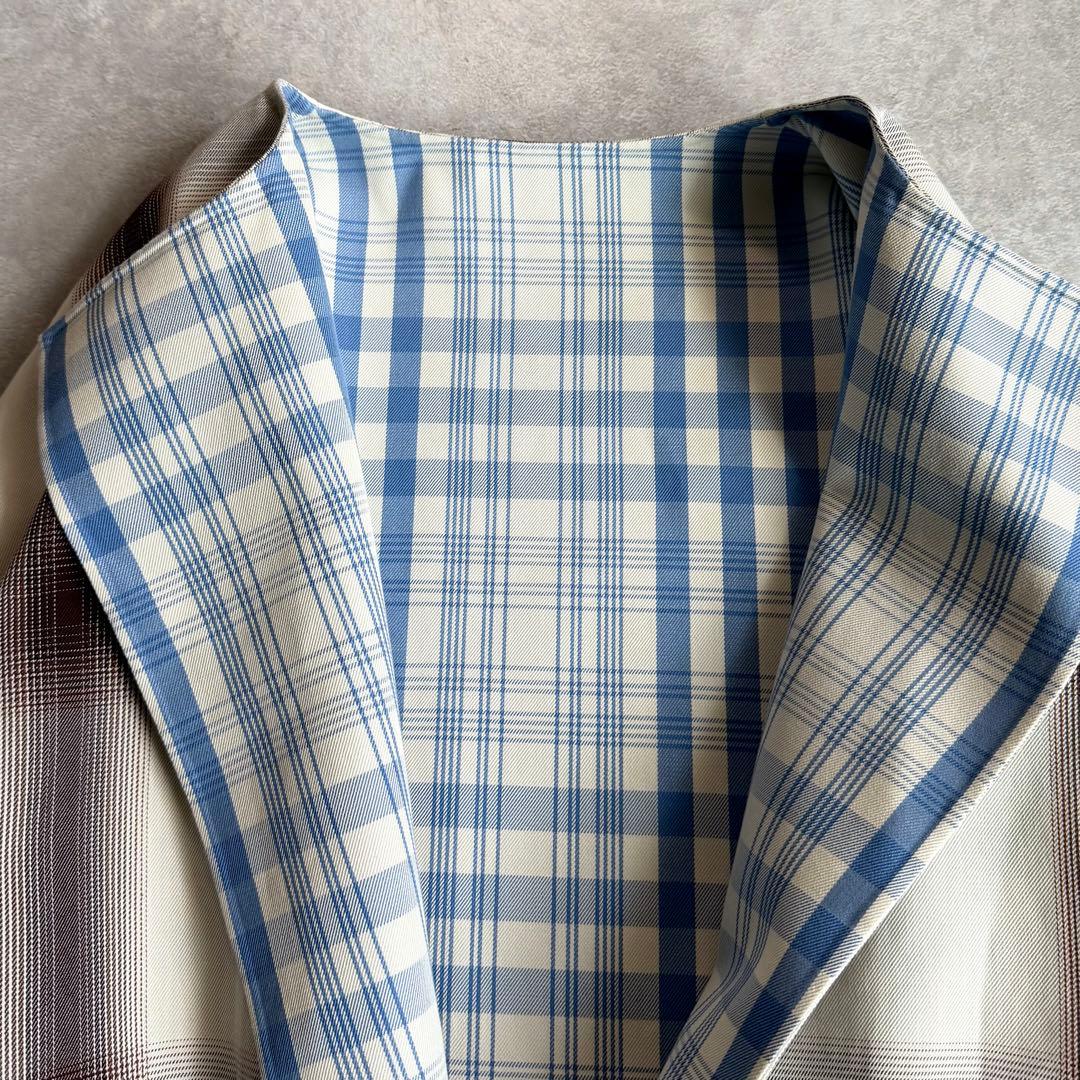 美品 シクラス 上質コットンシルクミドル丈コート チェック柄 リバーシブル