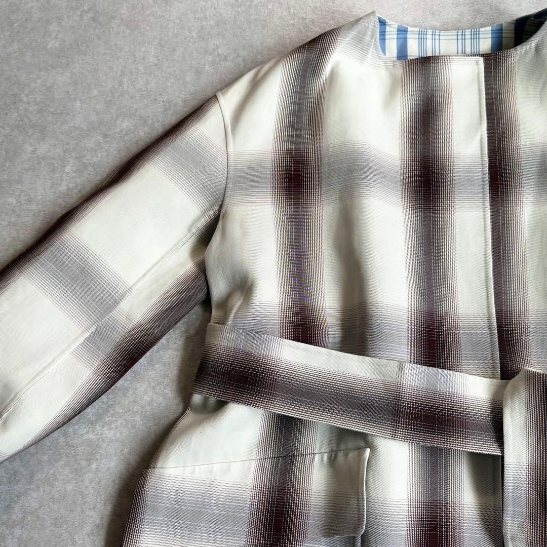 美品 シクラス 上質コットンシルクミドル丈コート チェック柄 リバーシブル