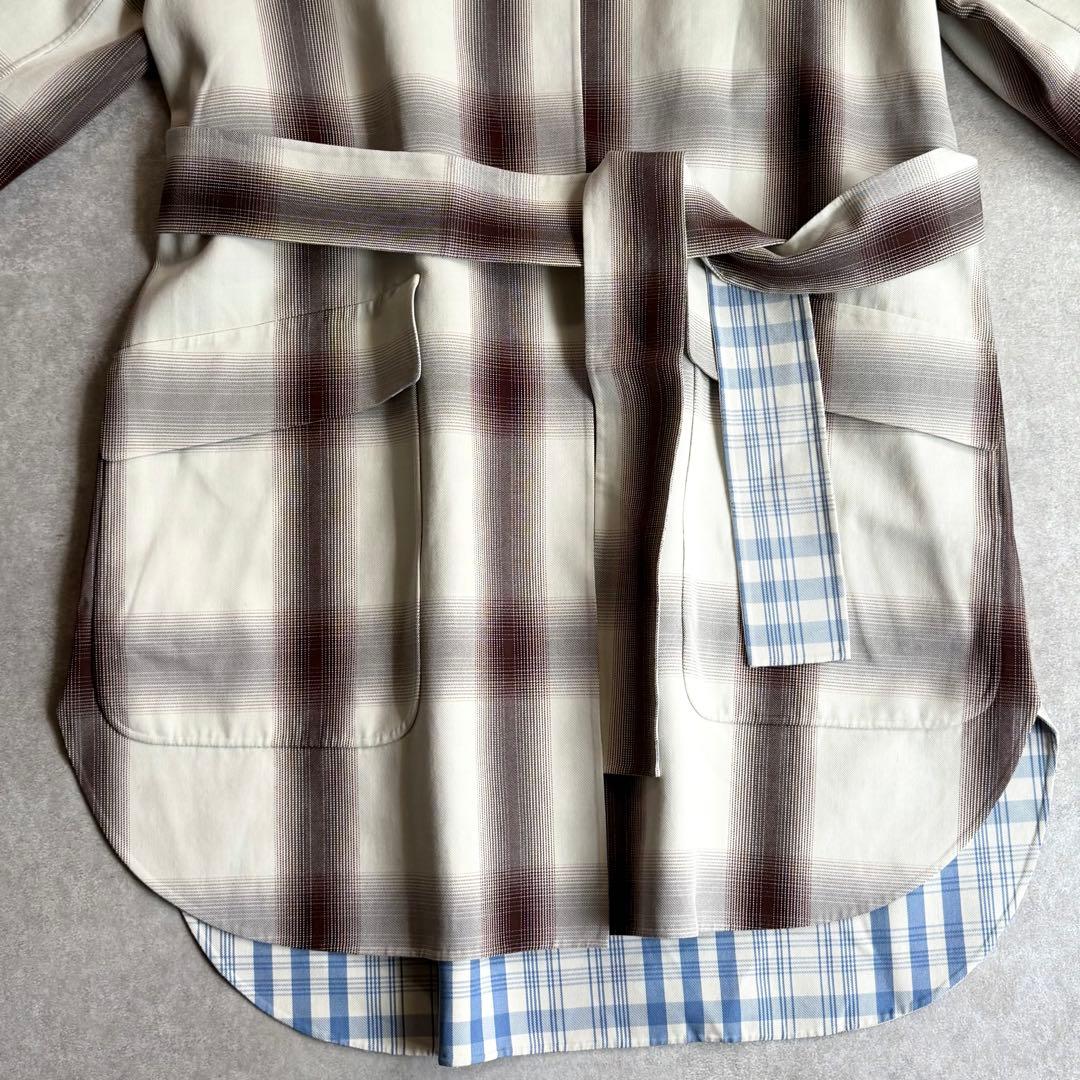 美品 シクラス 上質コットンシルクミドル丈コート チェック柄 リバーシブル