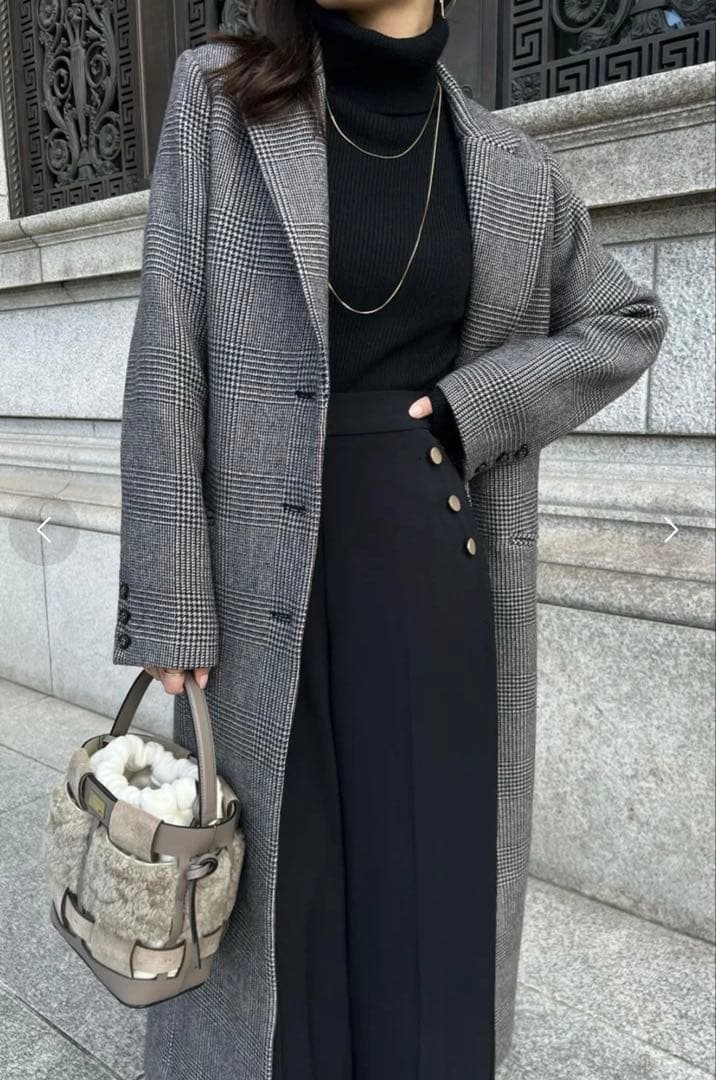 anuans グレンチェックチェスターコート　フリーサイズ