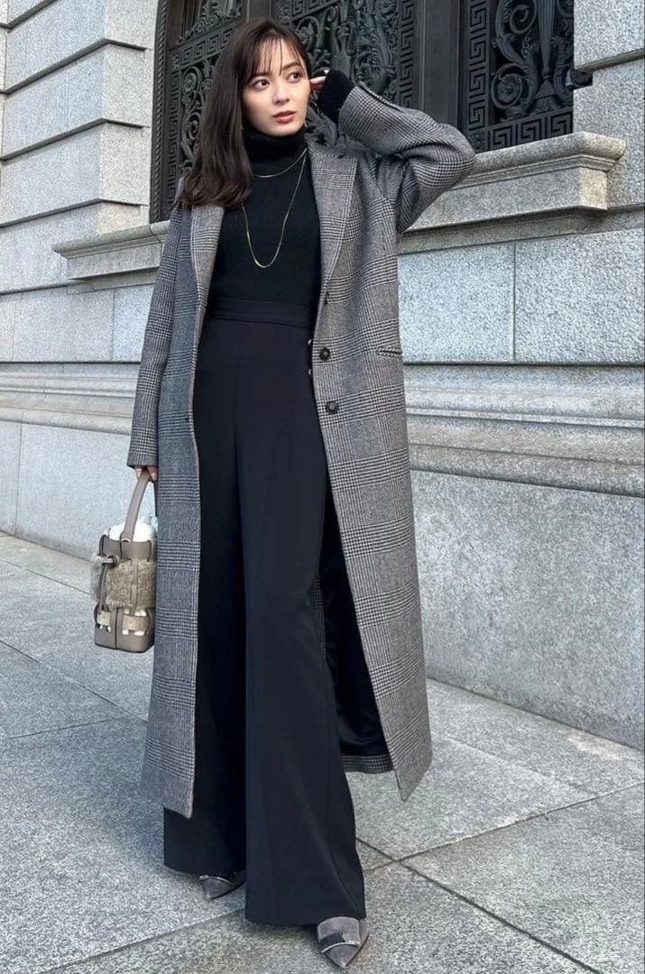 anuans グレンチェックチェスターコート　フリーサイズ