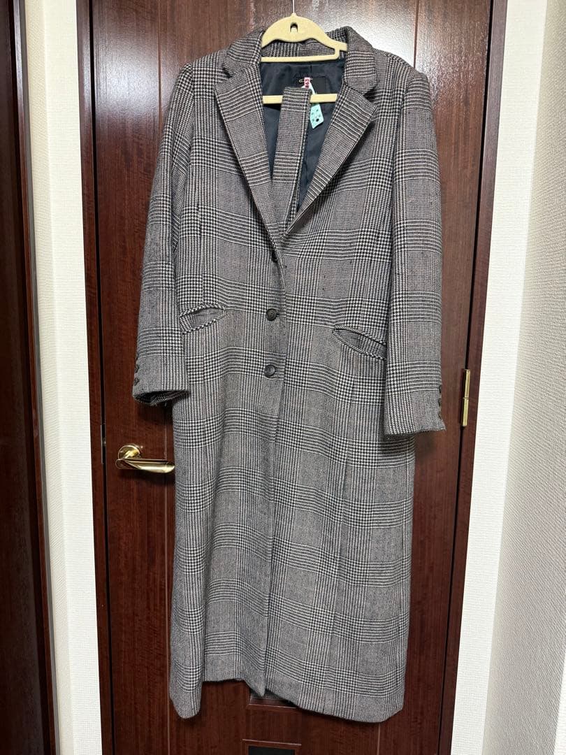 anuans グレンチェックチェスターコート　フリーサイズ