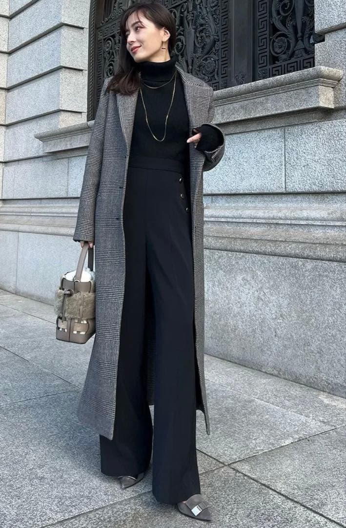 anuans グレンチェックチェスターコート　フリーサイズ