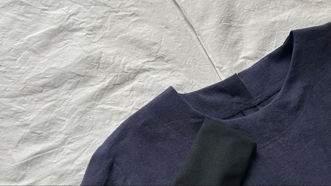 【一点・MOCAのおかーたんページ】茄子紺＊リブ袖口かっぽう着ワンピ