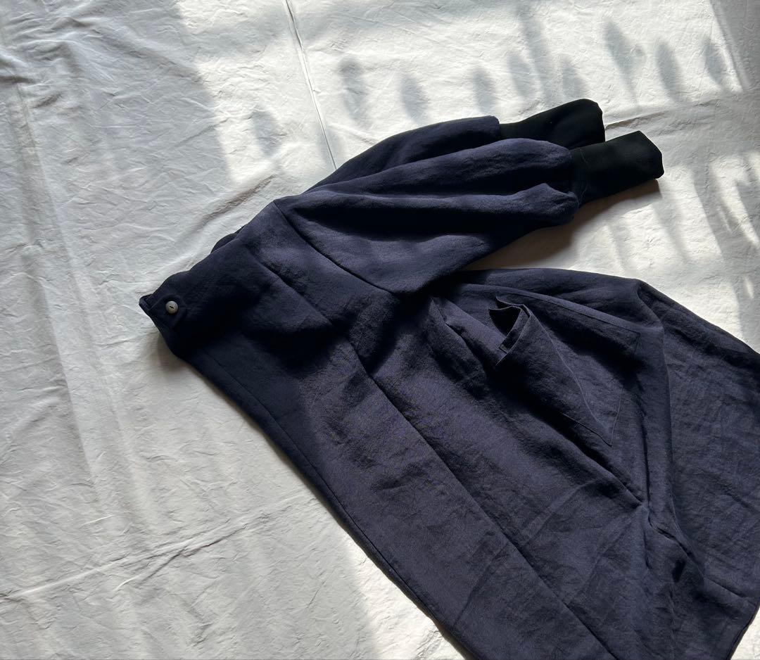 【一点・MOCAのおかーたんページ】茄子紺＊リブ袖口かっぽう着ワンピ