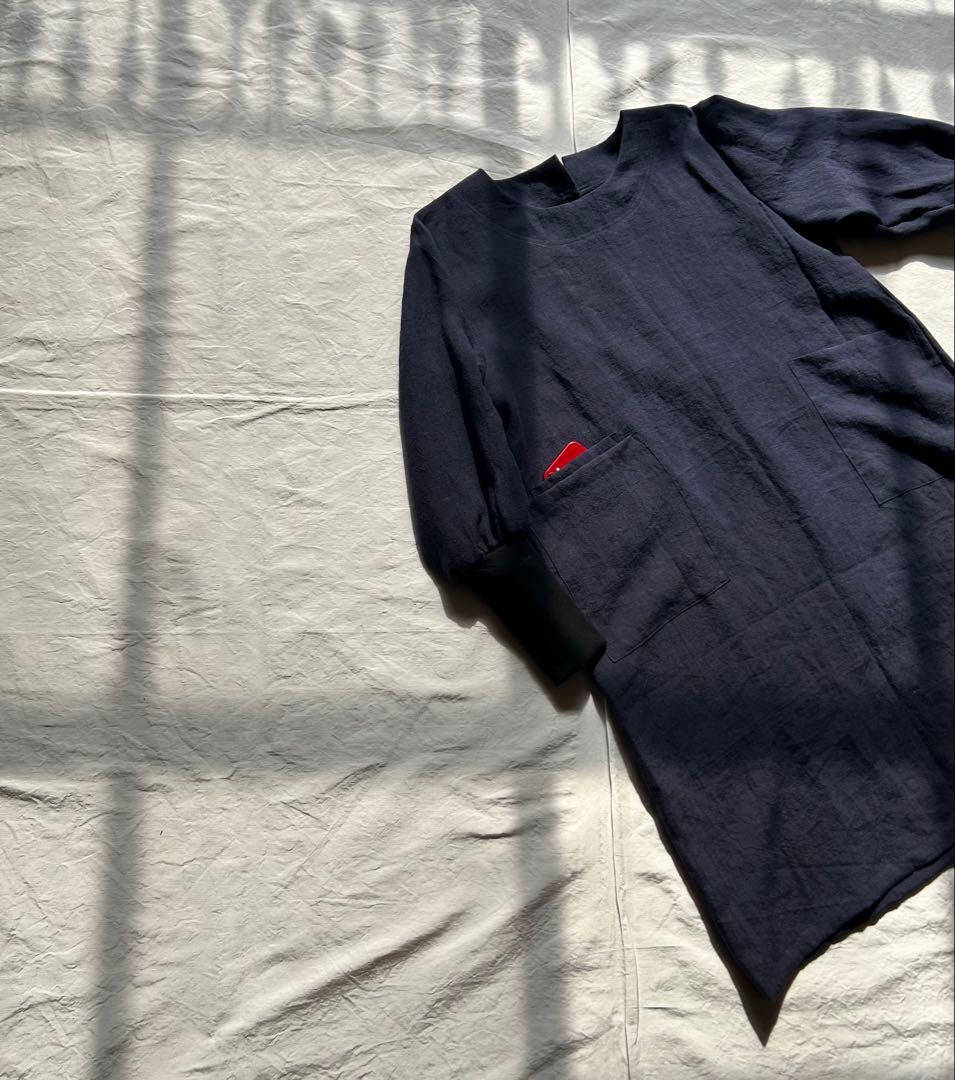 【一点・MOCAのおかーたんページ】茄子紺＊リブ袖口かっぽう着ワンピ