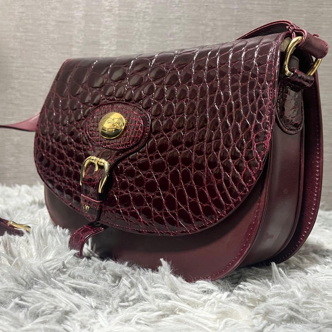 ✨️希少カラー✨️ ジーノトロンバ シャイニングクロコ ショルダーバッグ 赤