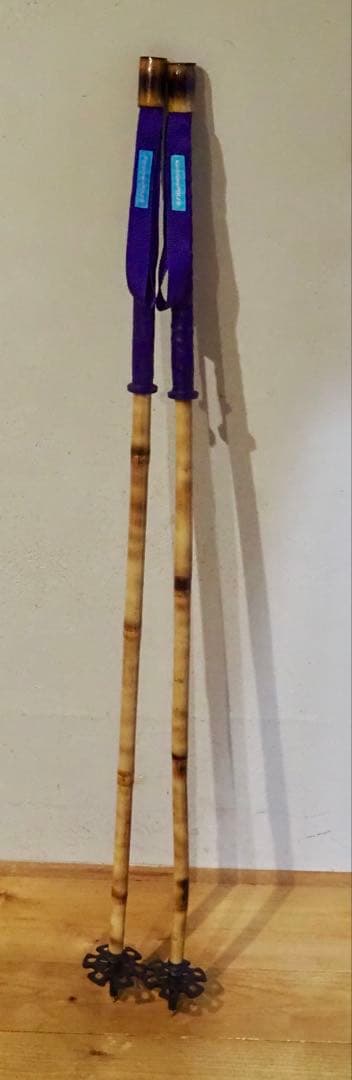 即売KanazawaPOLES 115cm 竹ストック　パープルグリップ30cm