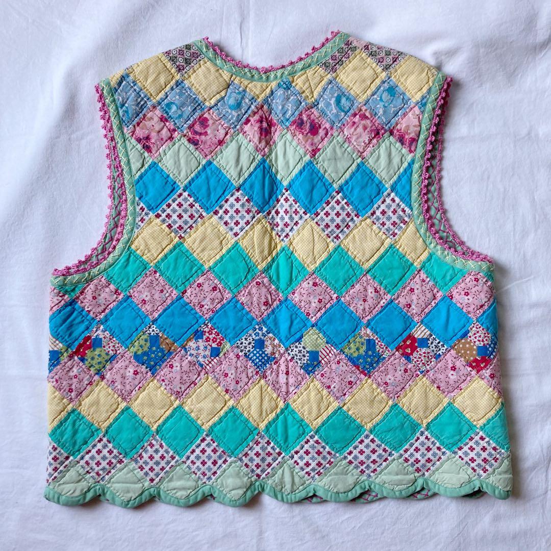 vintage パッチワーク　オールドキルト　ベスト リバーシブル　キルト