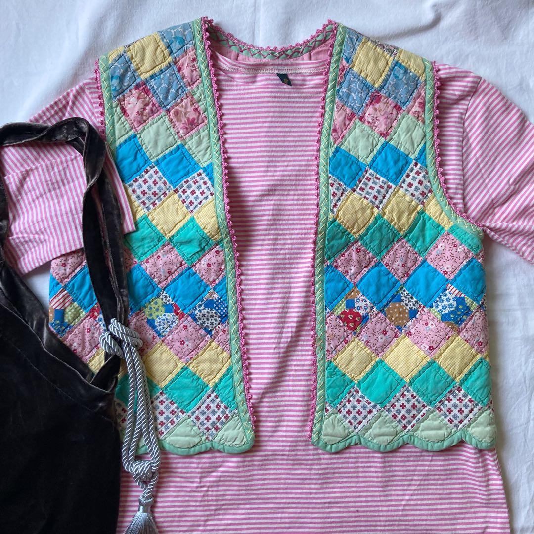 vintage パッチワーク　オールドキルト　ベスト リバーシブル　キルト