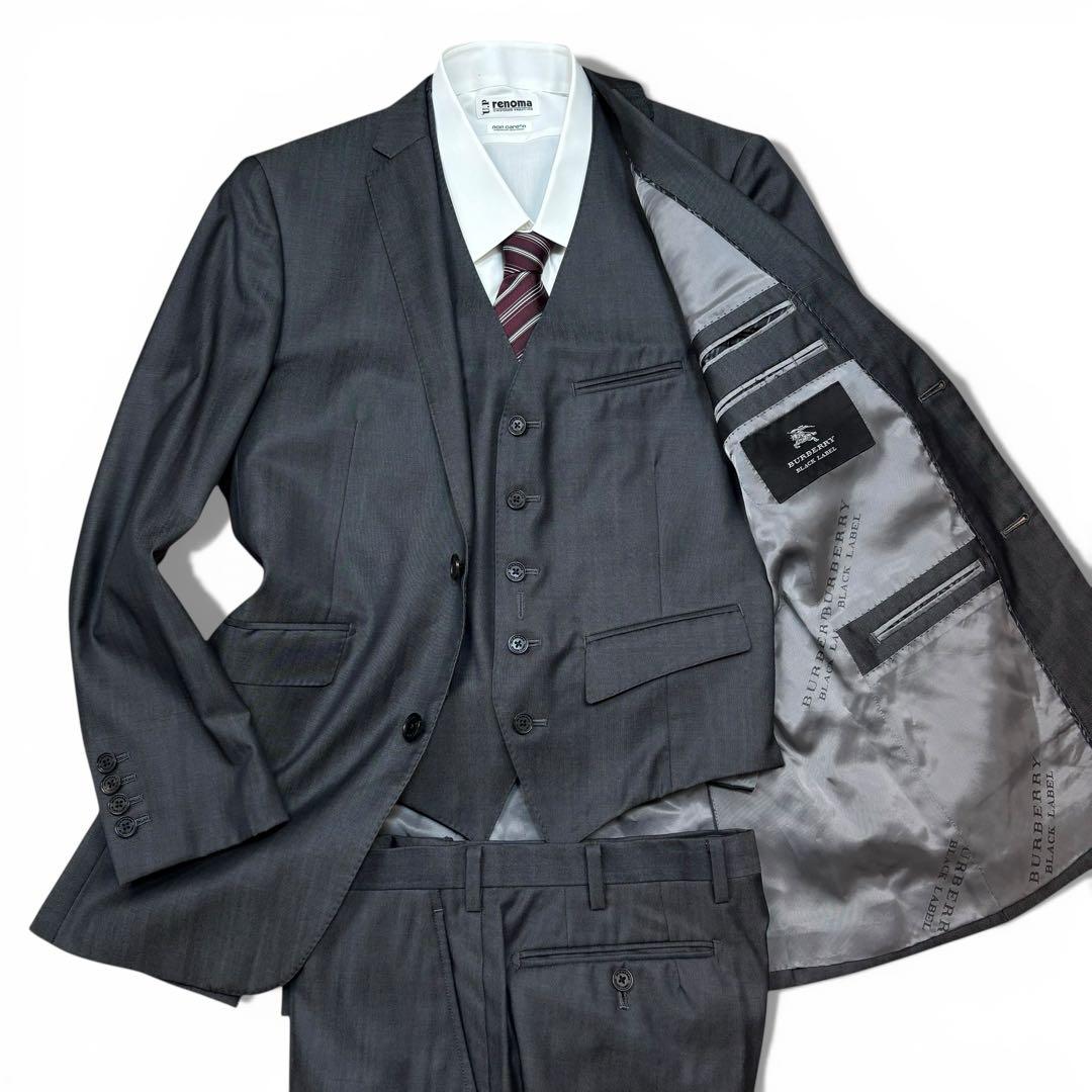 極美品 バーバリーブラックレーベル スリーピース スーツ 総裏 ロゴ総柄 38