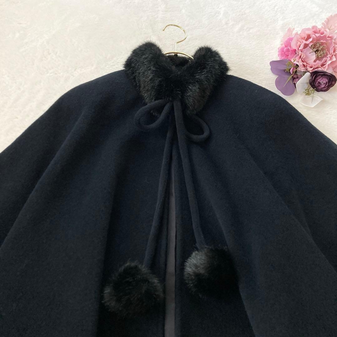 アンゴラ100% ウールポンチョ　マントコート　ケープ　M 美品