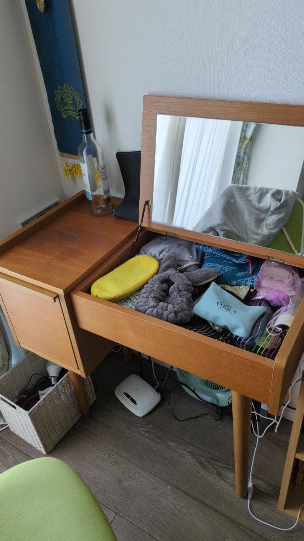 ビンテージ木製ドレッサー ミラー付き 引き出し2つ