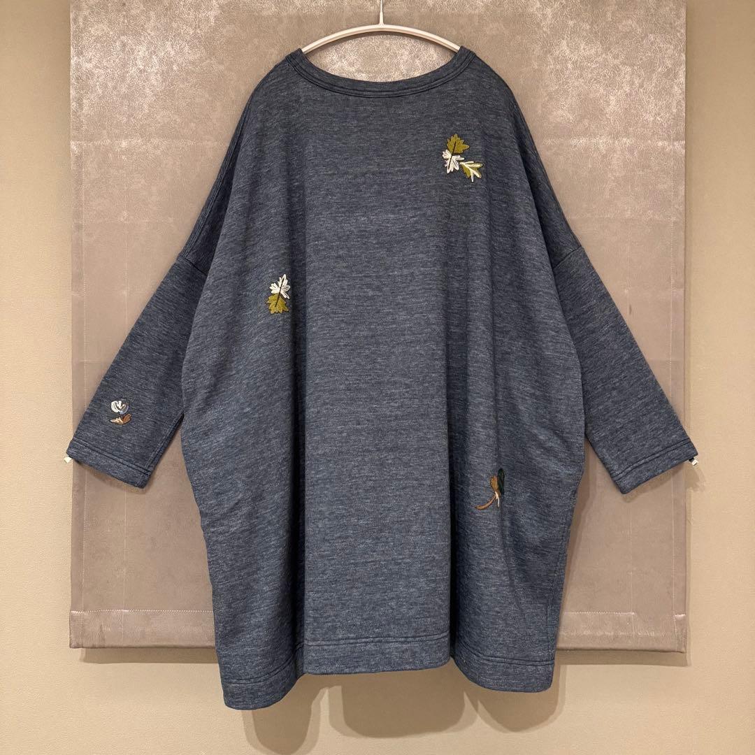 【未使用タグ付き】 45R 花柄 刺繍 裏起毛 チュニック(サイズ0)