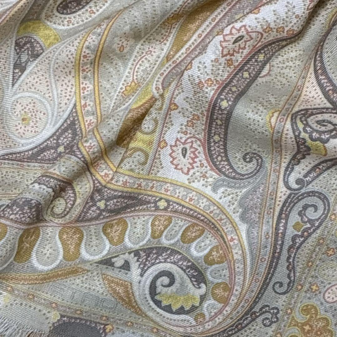 極美品★ETRO エトロ シルク混 イタリア ペイズリー 大判ストール スカーフ