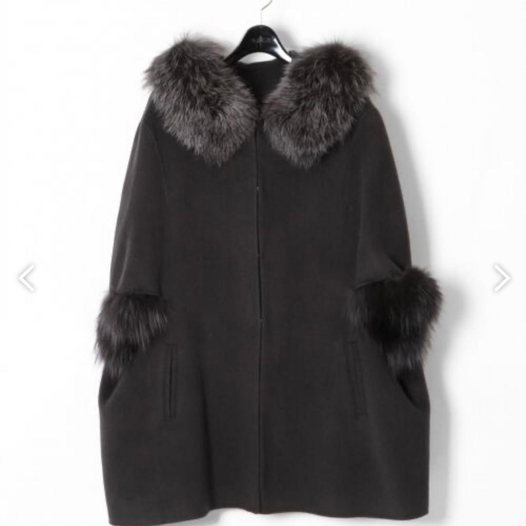 C*ん様 グレースコンチネンタル　リバー FOXポンチョ フード付 ウールコート