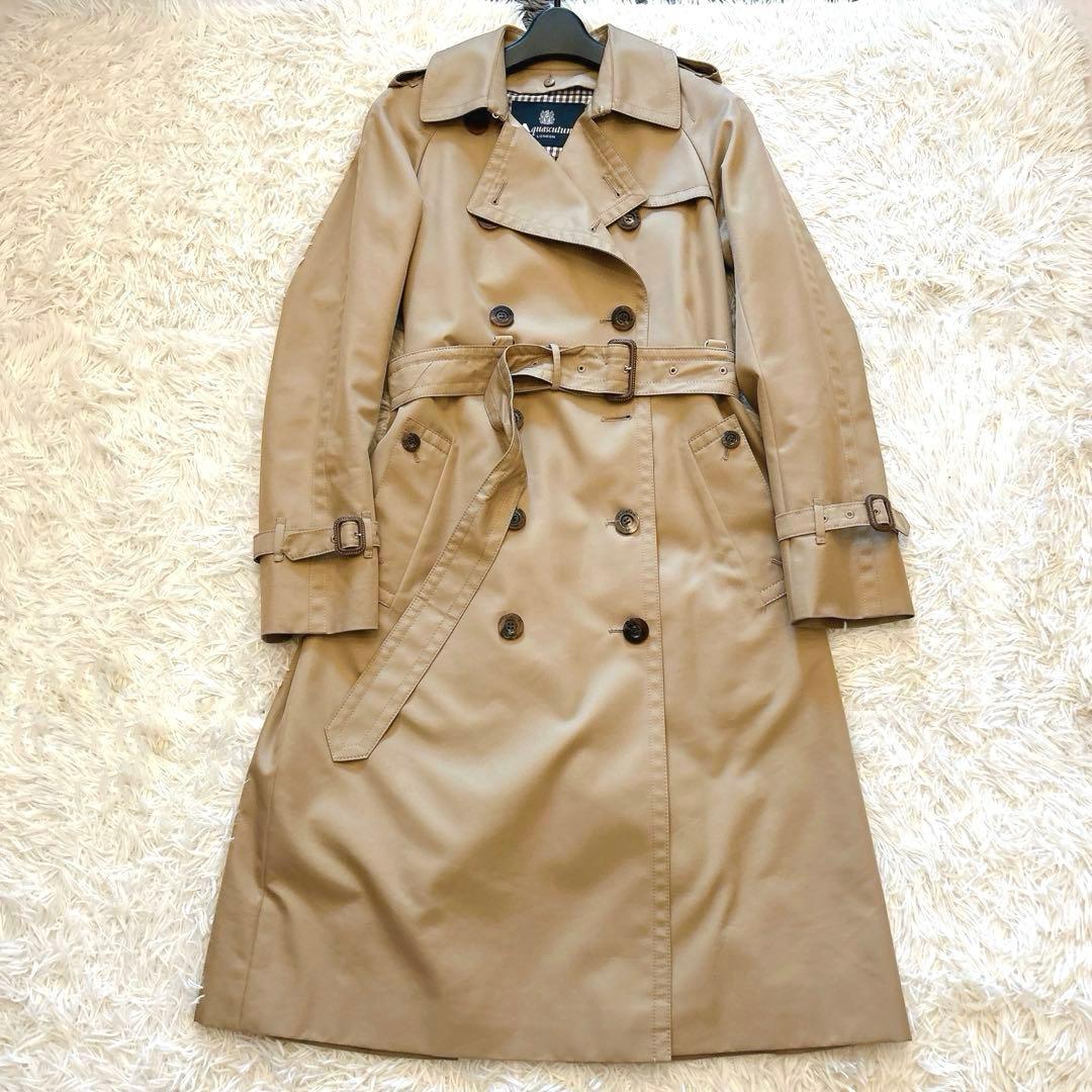 【極美品】アクアスキュータム　ライナー付トレンチコート　チェック ベージュ　４