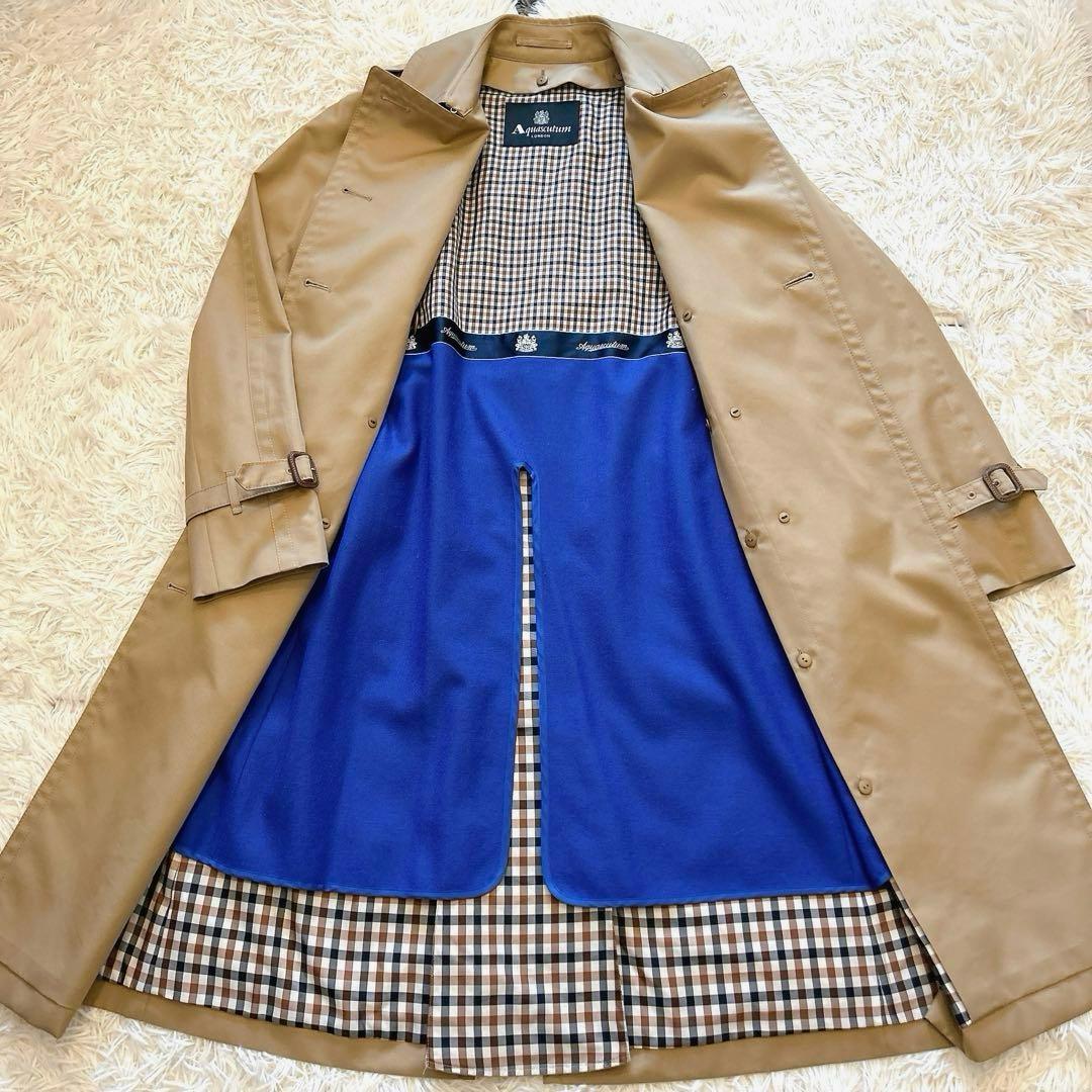 【極美品】アクアスキュータム　ライナー付トレンチコート　チェック ベージュ　４