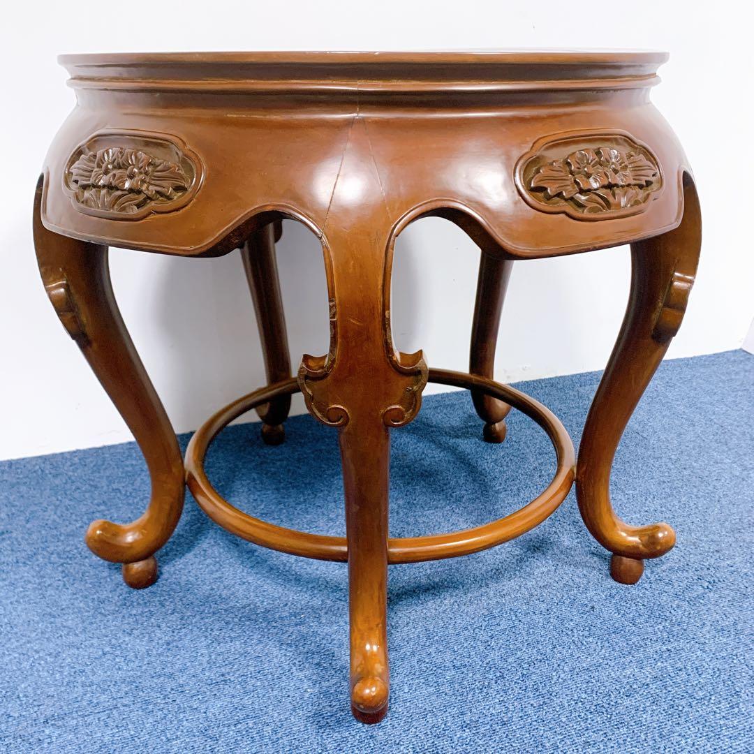 【稀少品】唐木家具 彫刻円形テーブル 猫脚センターテーブル 李朝家具 花梨