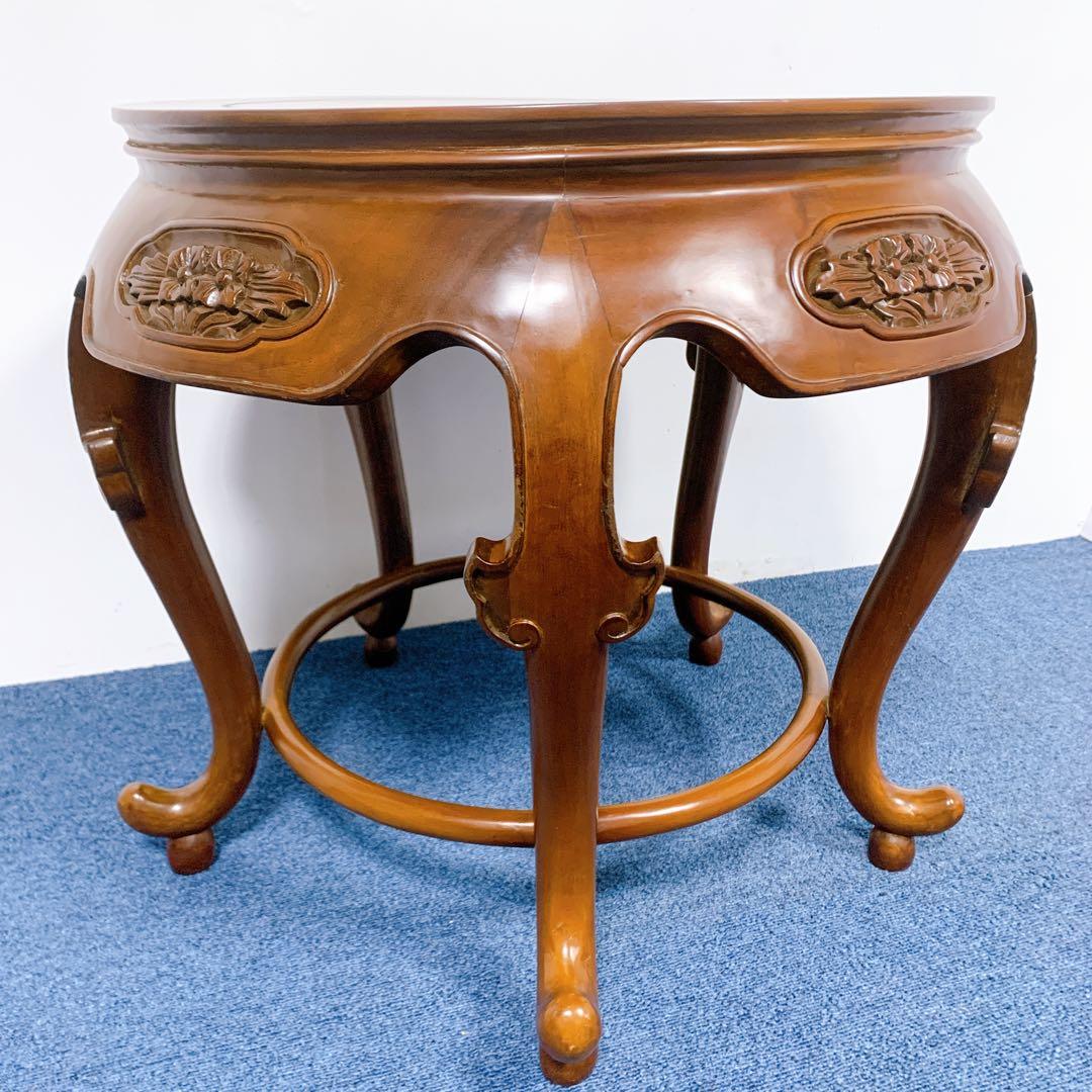 【稀少品】唐木家具 彫刻円形テーブル 猫脚センターテーブル 李朝家具 花梨