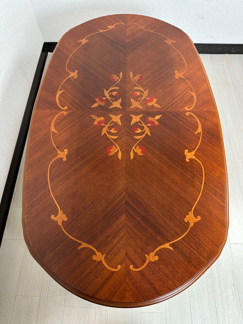 イタリア アンティーク 象嵌細工 センターテーブル 猫脚 彫刻 ※i4※