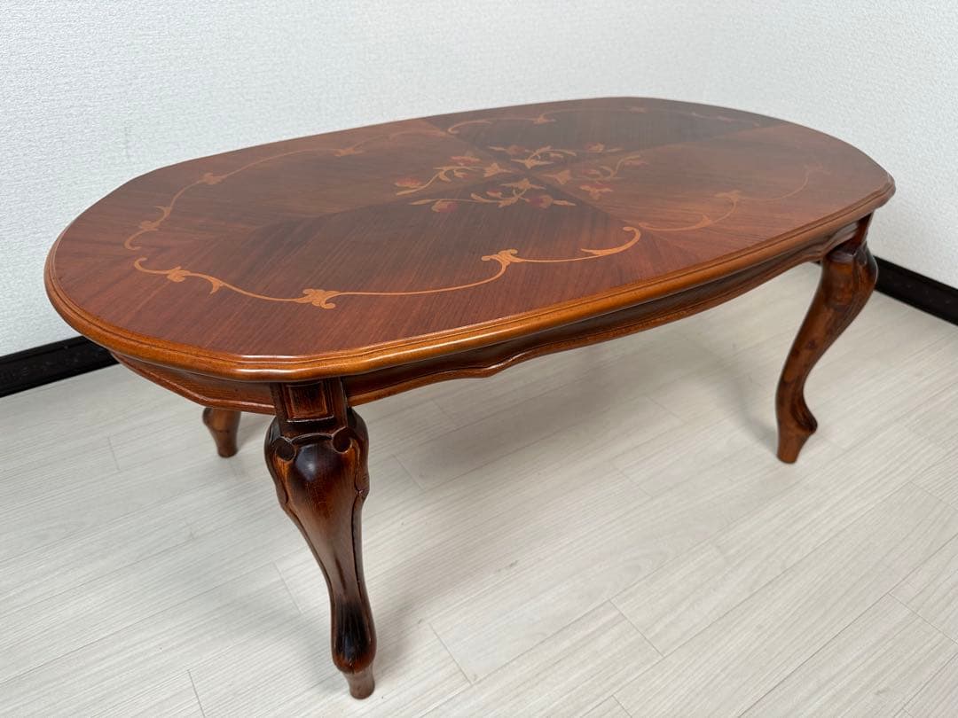 イタリア アンティーク 象嵌細工 センターテーブル 猫脚 彫刻 ※i4※