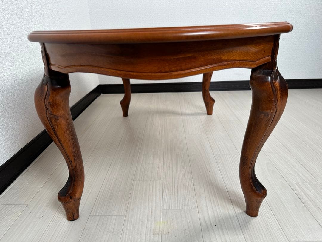 イタリア アンティーク 象嵌細工 センターテーブル 猫脚 彫刻 ※i4※