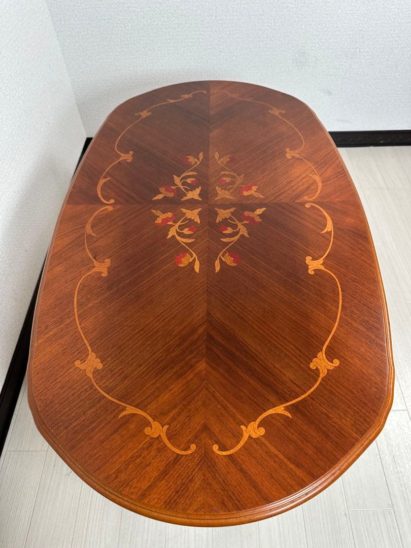 イタリア アンティーク 象嵌細工 センターテーブル 猫脚 彫刻 ※i4※