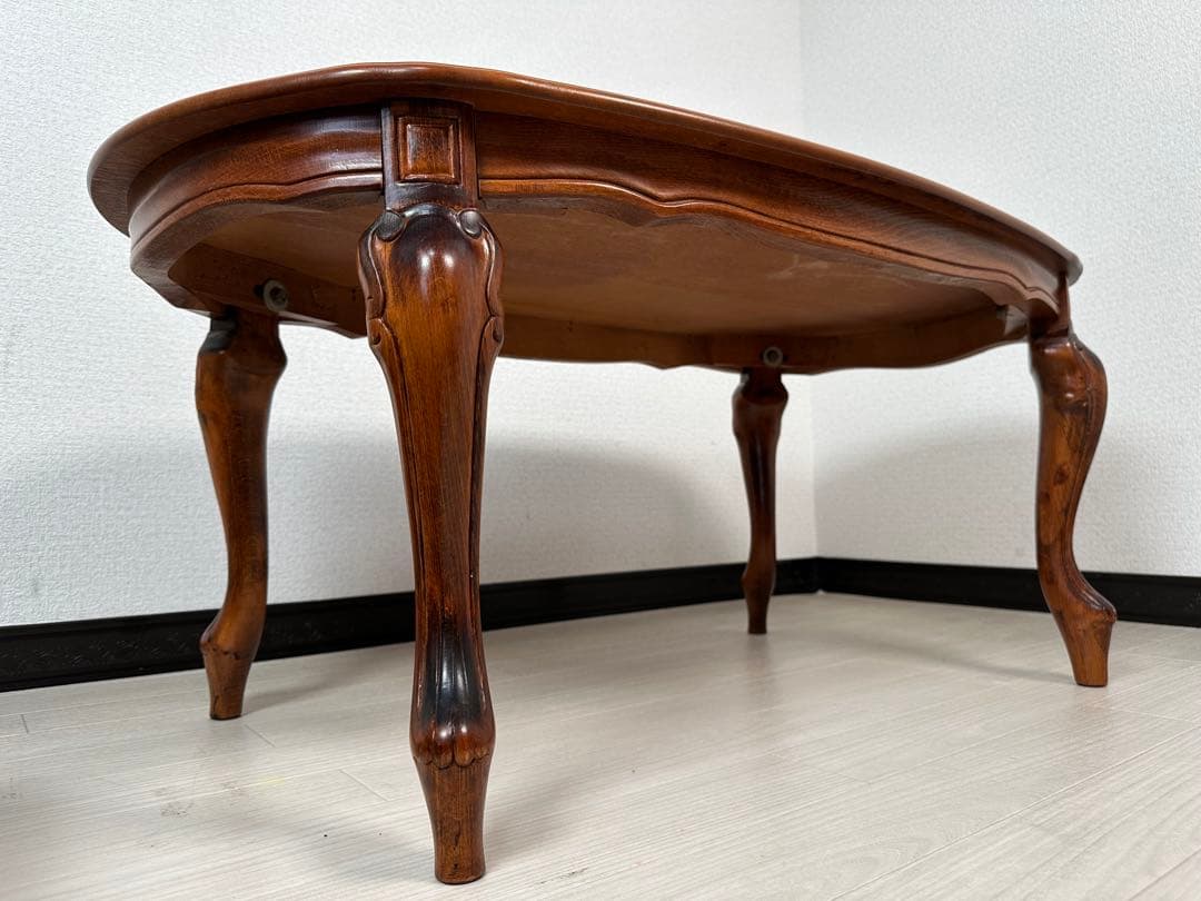 イタリア アンティーク 象嵌細工 センターテーブル 猫脚 彫刻 ※i4※