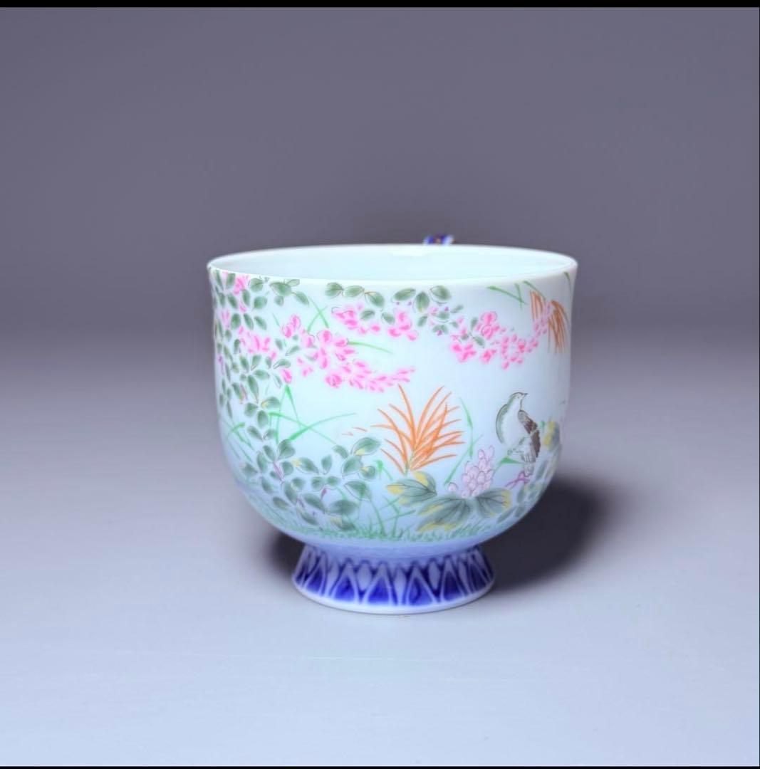 深川製磁　高級ライン　色絵花鳥図　カップ＆ソーサー　ラスト1客