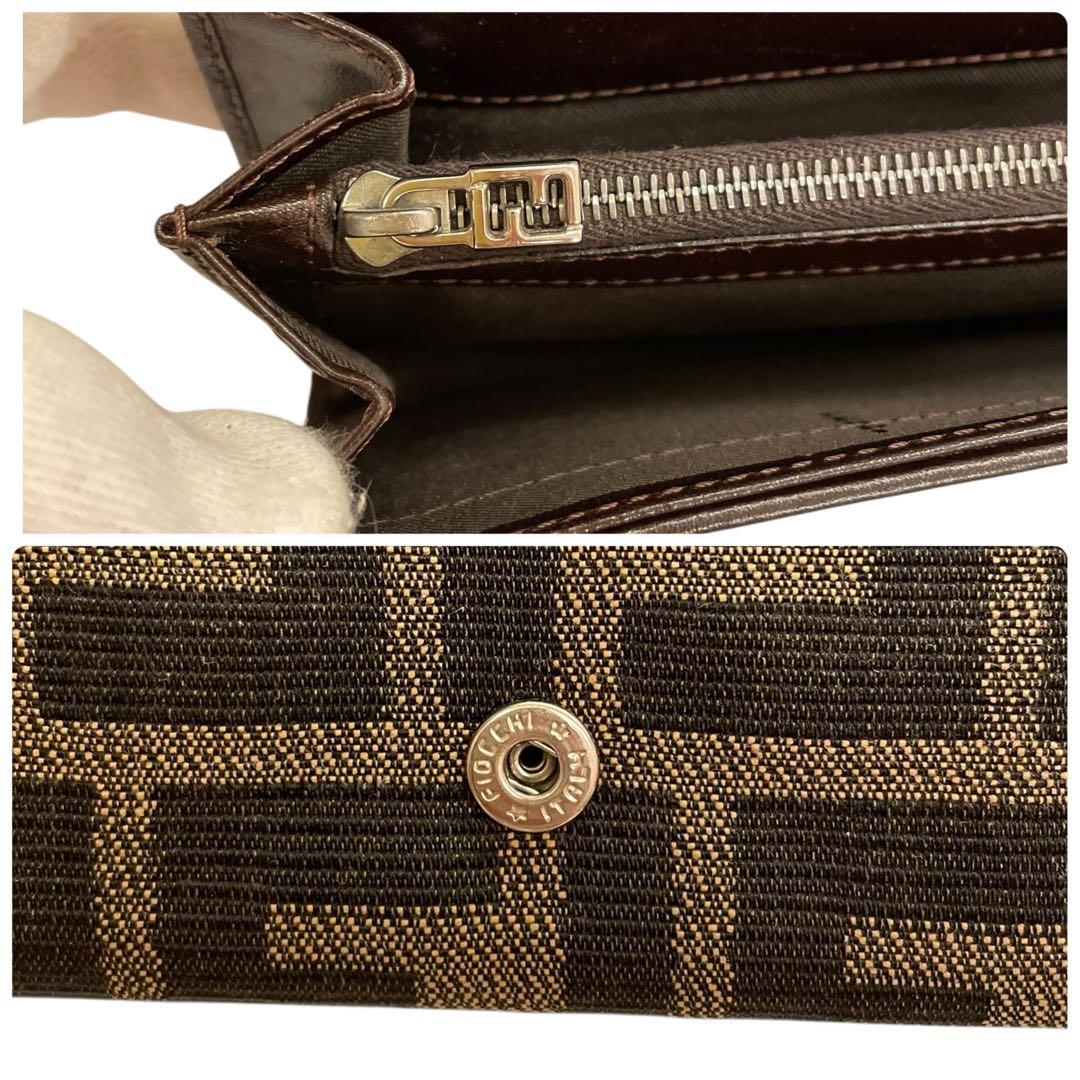 【極美品】 FENDI フェンディ ズッカ FF 長財布 キャンバス レザー