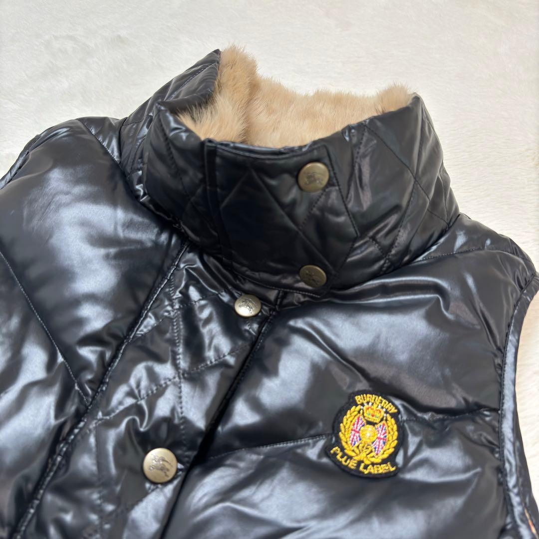 BURBERRY ラビットファー　ワッペン　ダウンベスト　黒